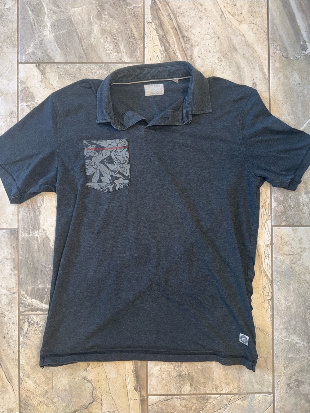Linksoul Men's Charcoal Polo with Floral Chest Pocket